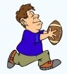 cartoon of smiling man wearing slippers holding football and running